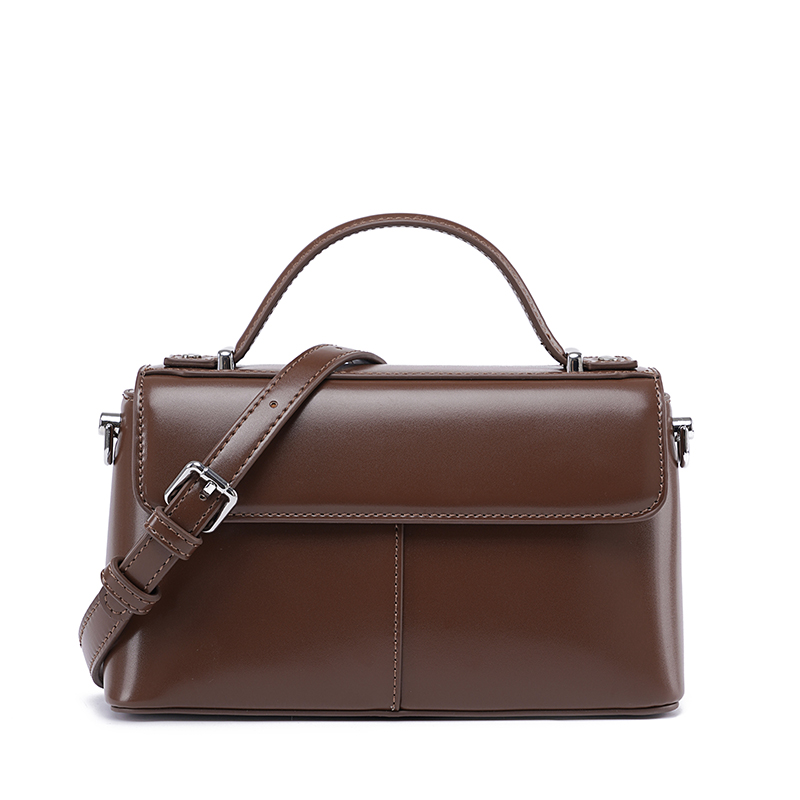 Structured Handbag Top Handle - Women Brown Leather Top Handle Bag