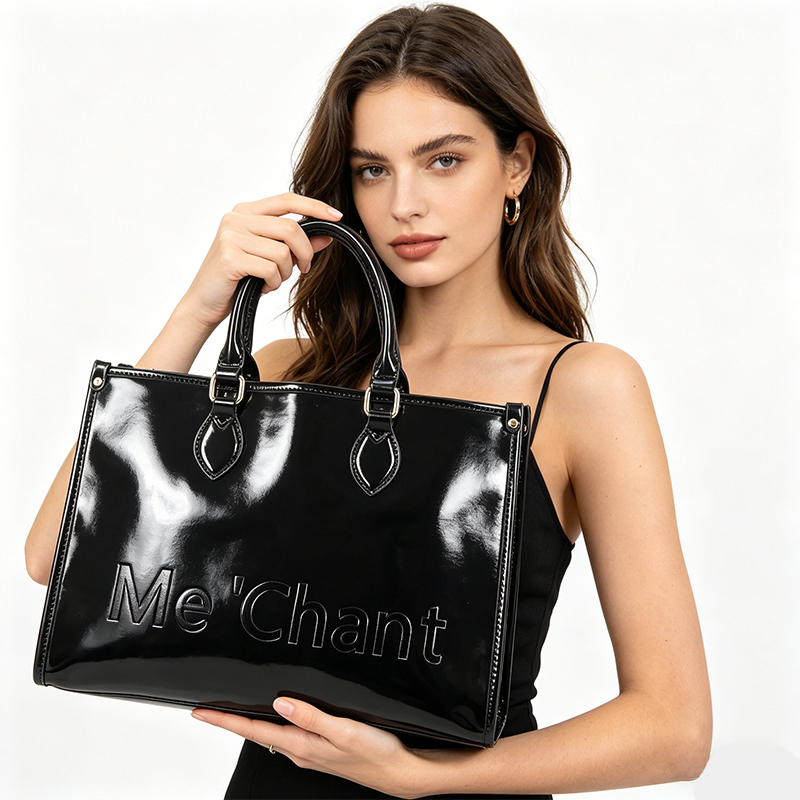 Women Black Glossy Patent PU L - Structured Handbag Top Handle recensie en prijs
