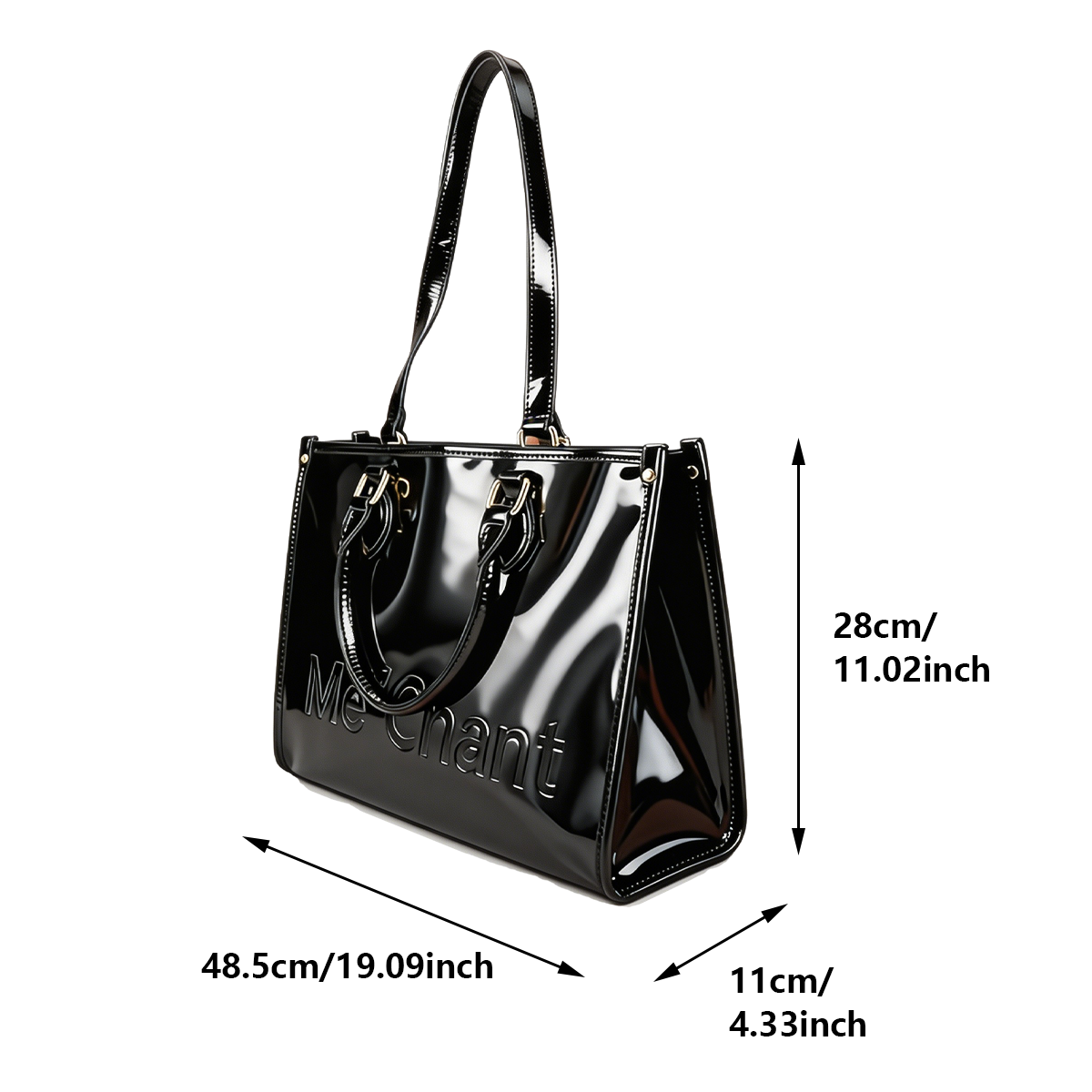 Women Black Glossy Patent PU L - Structured Handbag Top Handle recensie en prijs