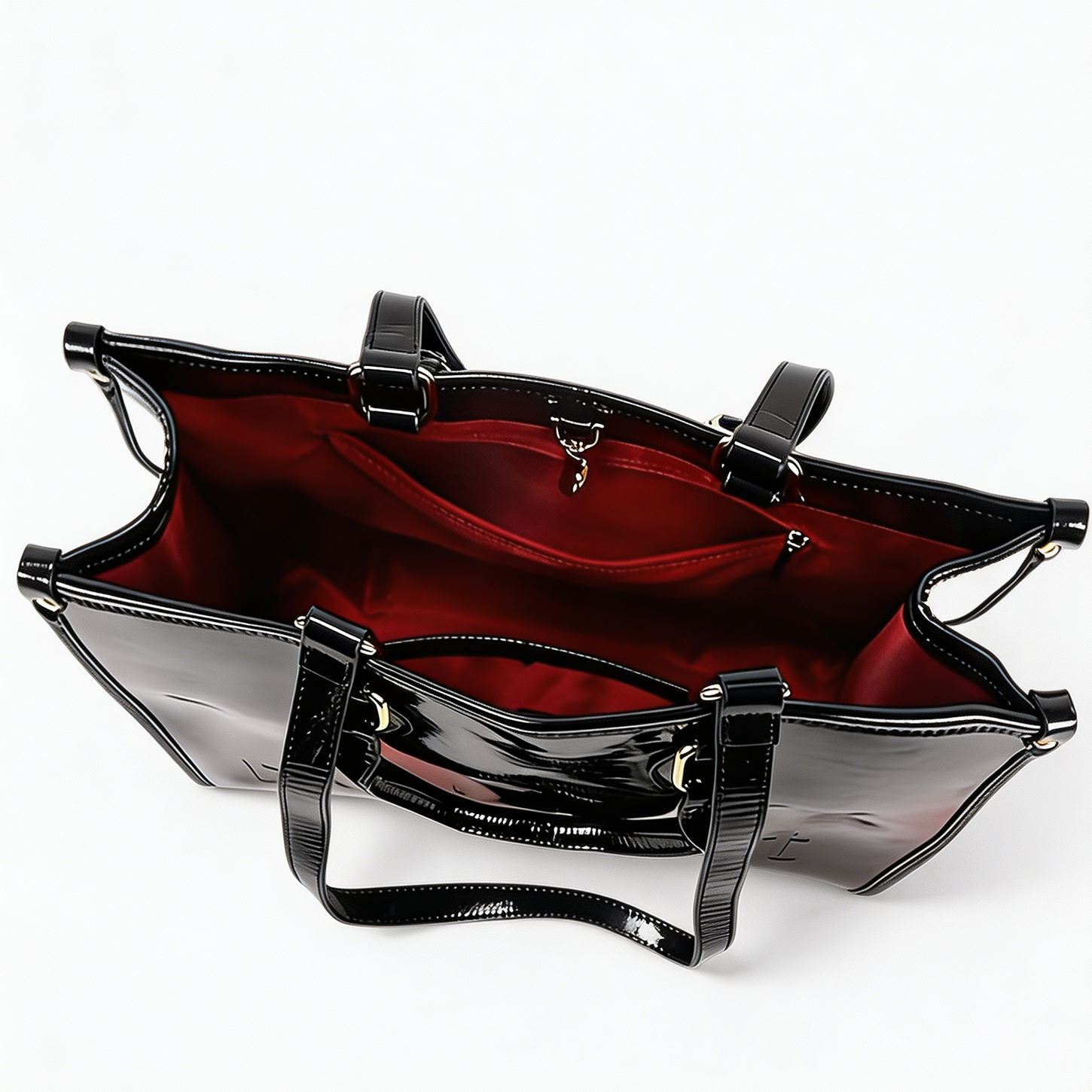 Women Black Glossy Patent PU L - Structured Handbag Top Handle recensie en prijs