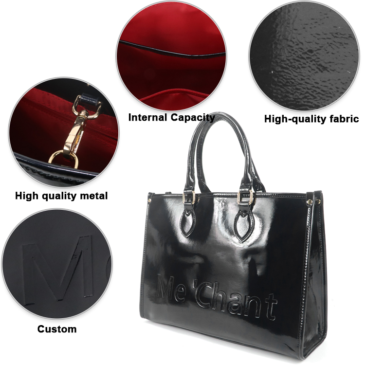 Women Black Glossy Patent PU L - Structured Handbag Top Handle recensie en prijs