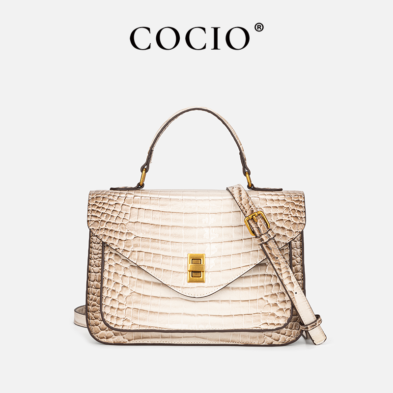 Women Beige Croc Embossed Leat - Structured Handbag Top Handle recensie en prijs