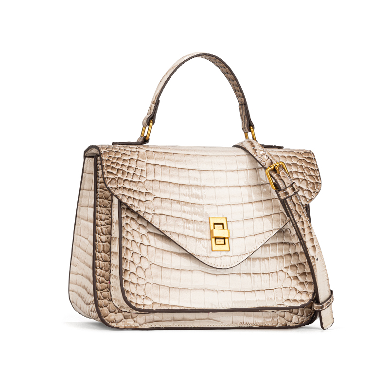 Women Beige Croc Embossed Leat - Structured Handbag Top Handle recensie en prijs