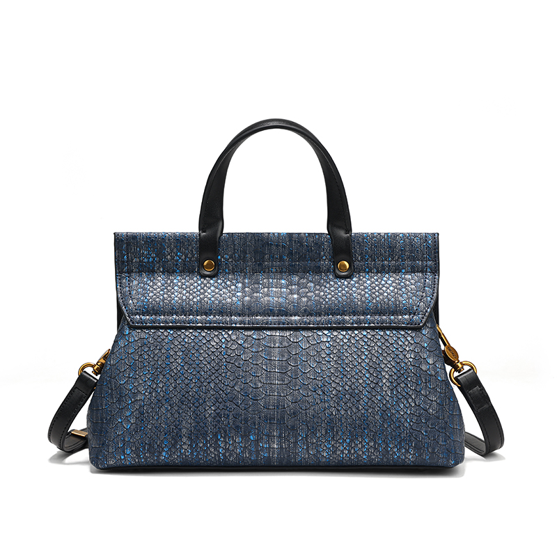 Women Blue Snake Print Leather - Structured Handbag Top Handle recensie en prijs