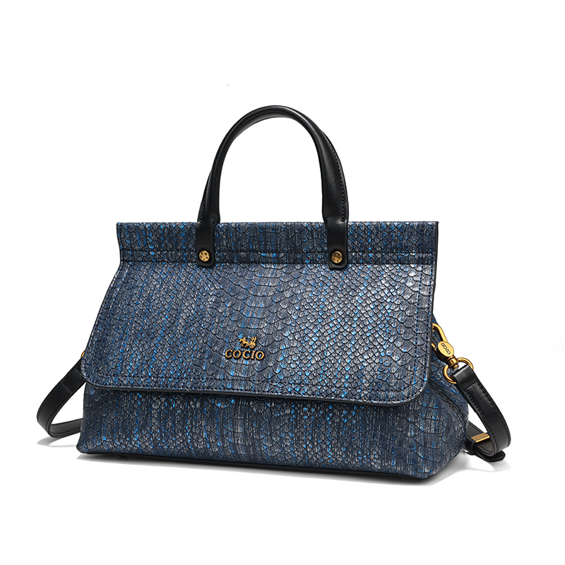 Women Blue Snake Print Leather - Structured Handbag Top Handle recensie en prijs