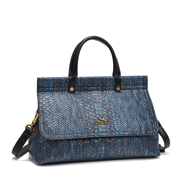 Women Blue Snake Print Leather - Structured Handbag Top Handle recensie en prijs