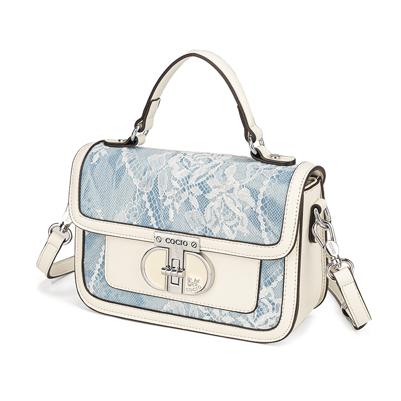 Women Blue White Lace Flap Han - Structured Handbag Top Handle recensie en prijs